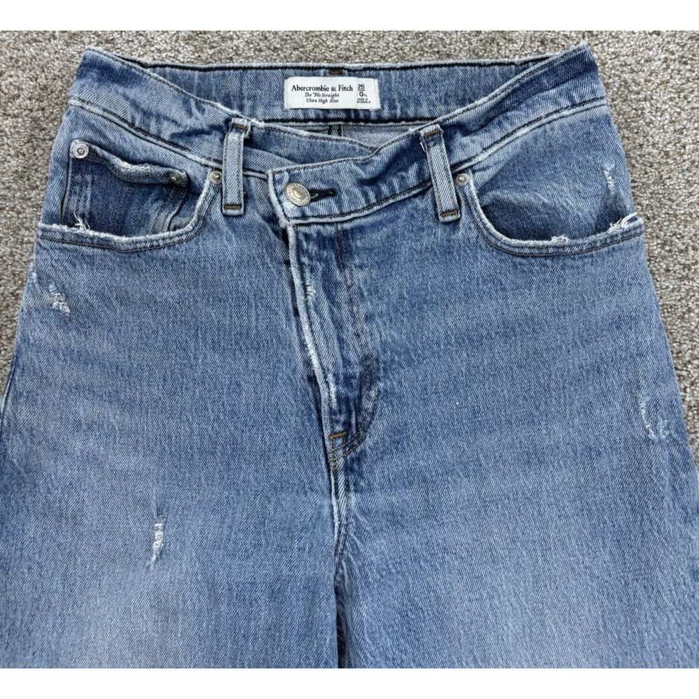 Abercrombie & Fitch 90s Straight Ultra High Rise Criss-Cross 25/0 XL Light Wash - Picture 2 of 14